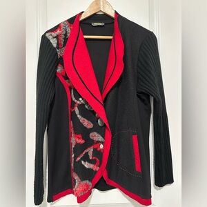 Dolcezza | Women’s Black and Red Sweater Blazer One Button Closure